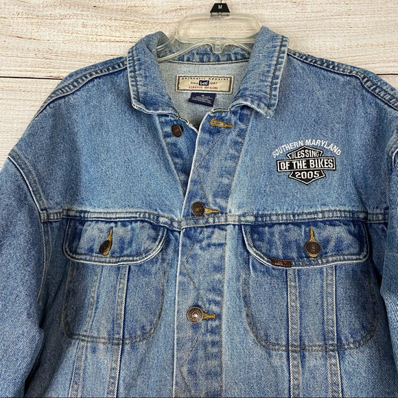 Lee Jean Jacket Vintage Authentic Apparel XL Mens BLESSING OF THE BIKES XL - Picture 3 of 7